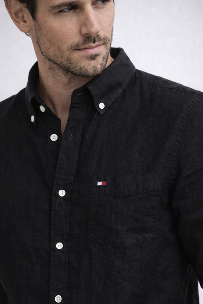 Tommy Hilfiger Black Linen Shirt – Premium Summer Casual Shirt