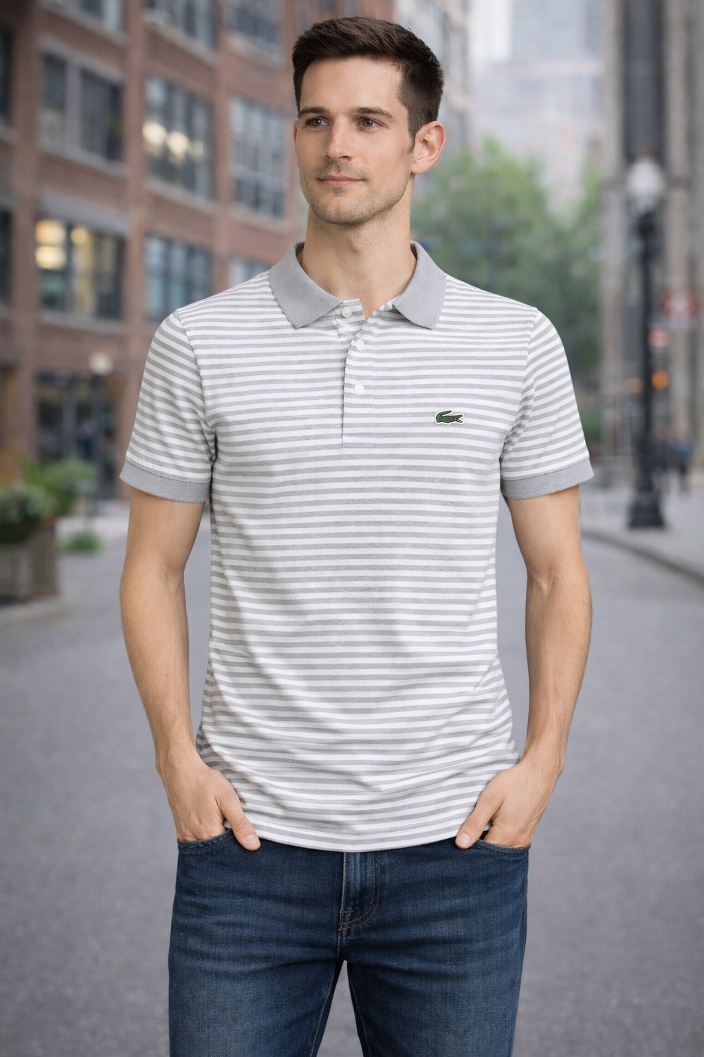 LACOSTE Stripe Premium Cotton Polo T-Shirt