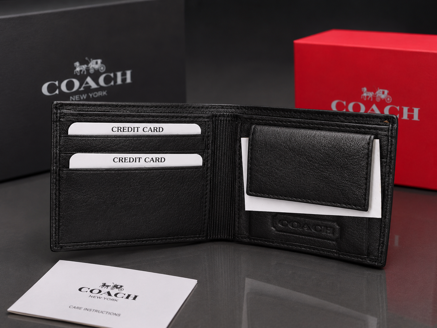 COACH Black Leather Wallet For Men's