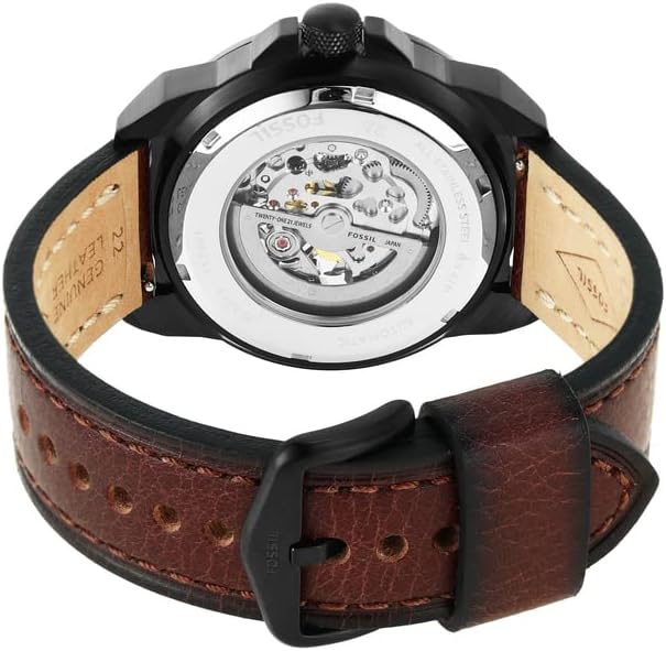 Fossil Men Leather Bronson Analog Black Dial Watch-Me3219, Band Color-Brown