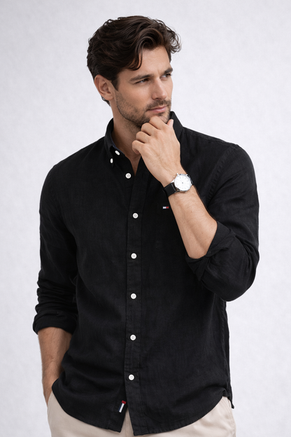 Tommy Hilfiger Black Linen Shirt – Premium Summer Casual Shirt
