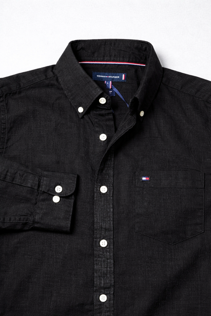 Tommy Hilfiger Black Linen Shirt – Premium Summer Casual Shirt