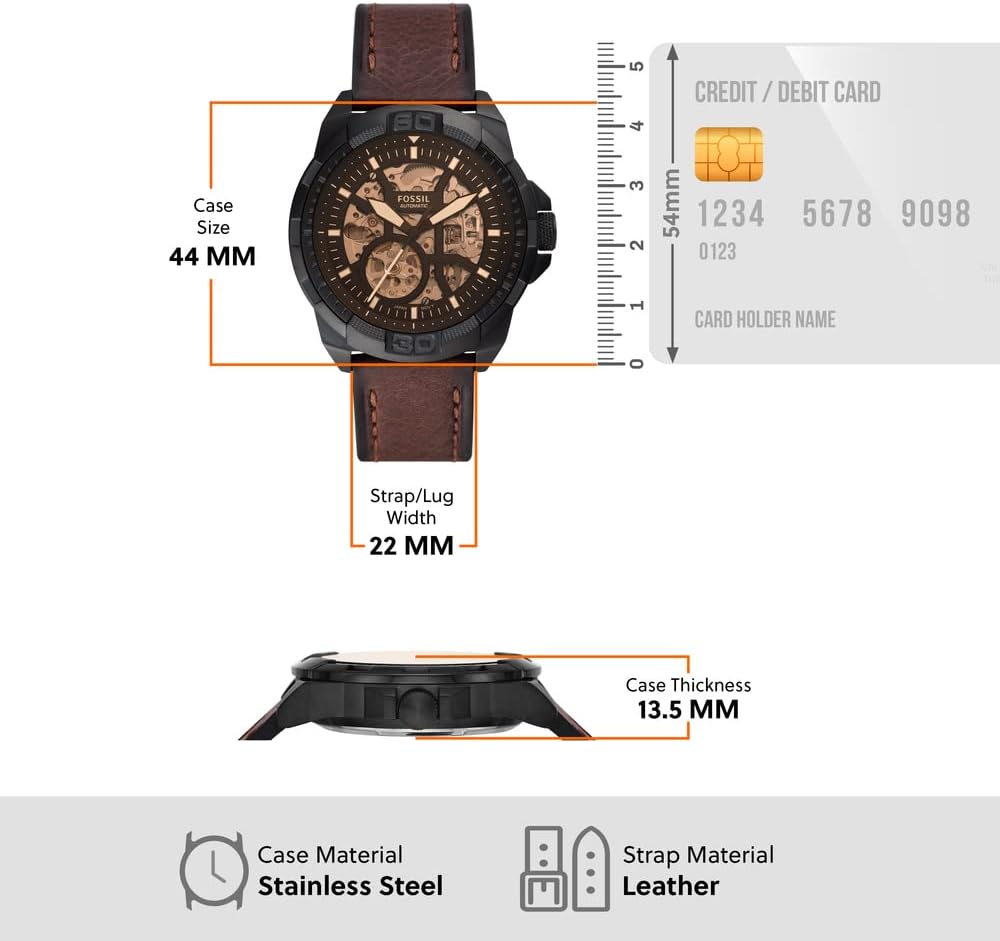 Fossil Men Leather Bronson Analog Black Dial Watch-Me3219, Band Color-Brown