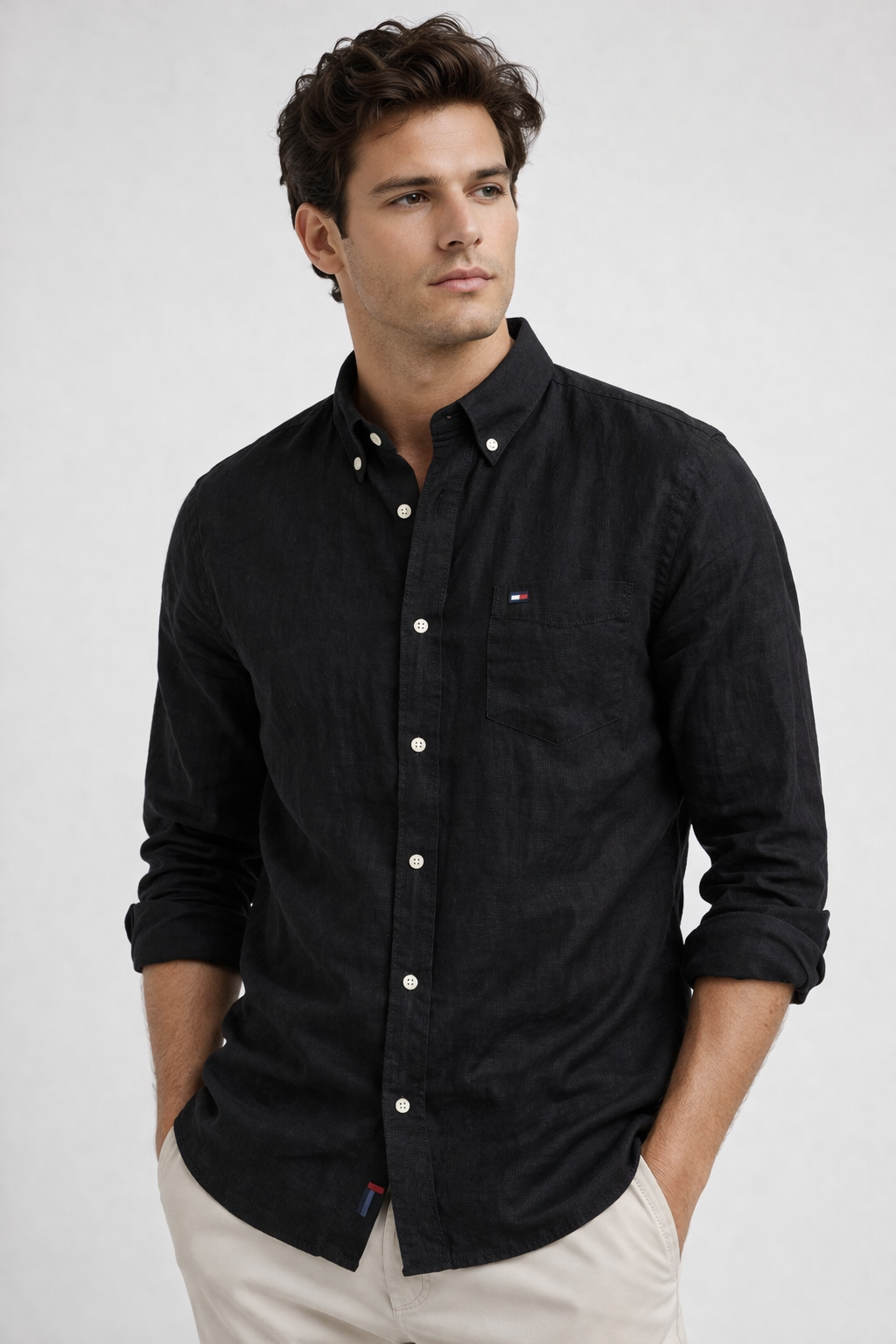 Tommy Hilfiger Black Linen Shirt – Premium Summer Casual Shirt