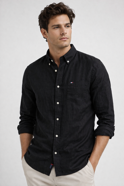 Tommy Hilfiger Black Linen Shirt – Premium Summer Casual Shirt